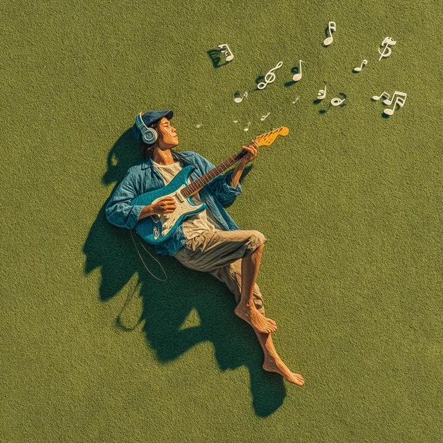 Guitarist on Grass Happy Musician Photo