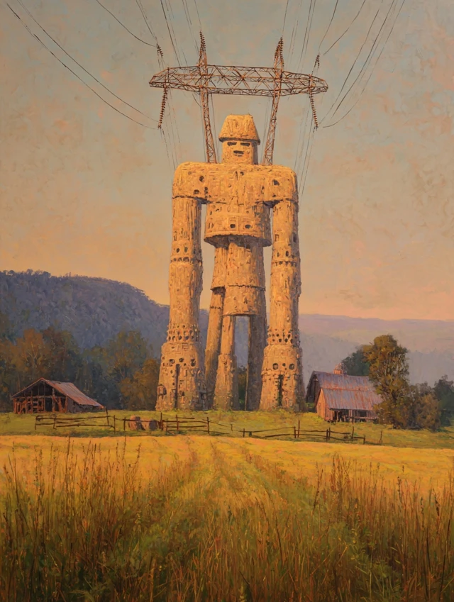 Vermont Field Ancient Stone Warrior Power Pylon Art