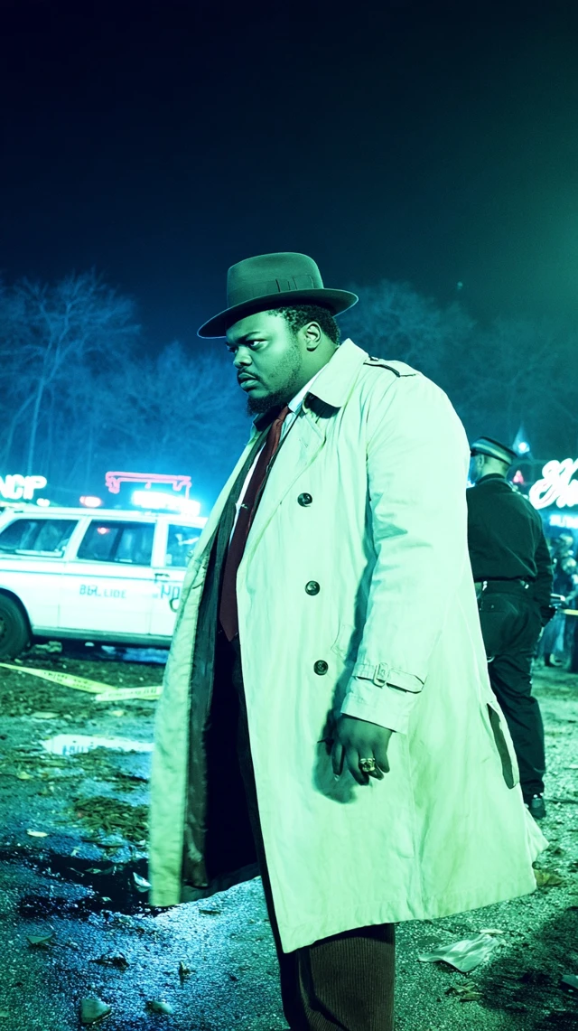 Noir Detective Investigating a Crime Scene