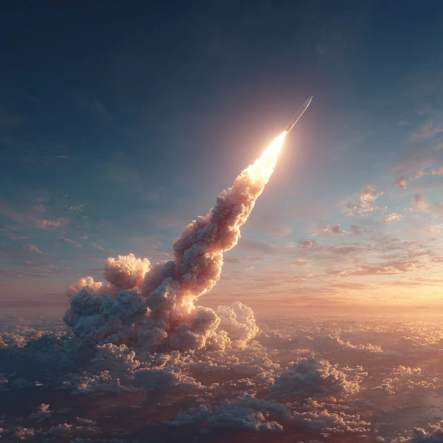 Missile Launch at Sunset Photorealistic Image