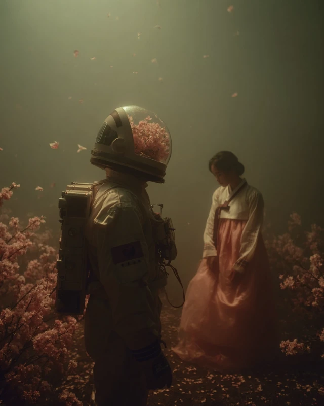 Astronaut in Blossoms Meets Korean Woman