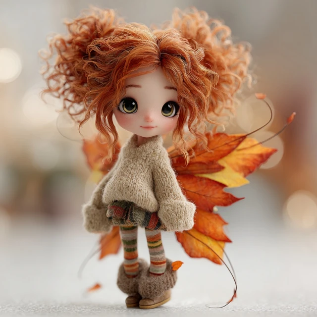 Cute Autumn Fairy Girl in Cozy Sweater