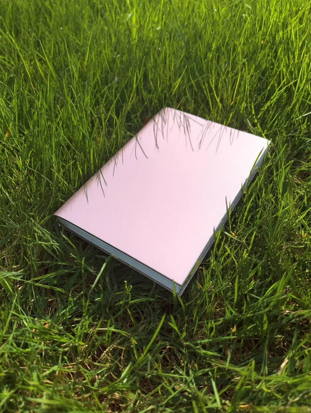 Pink Notebook with Star on Grass Aesthetic