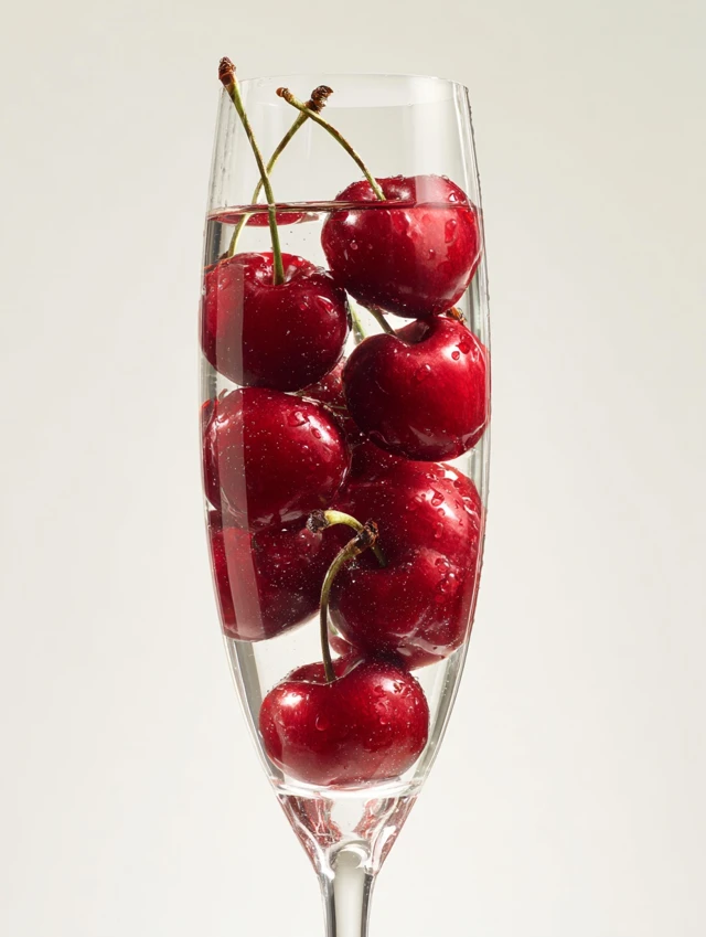 Cherries in Champagne Glass Still Life Photography