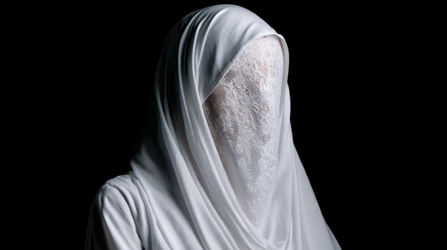 Arab Woman in Veil Portrait on Black Background