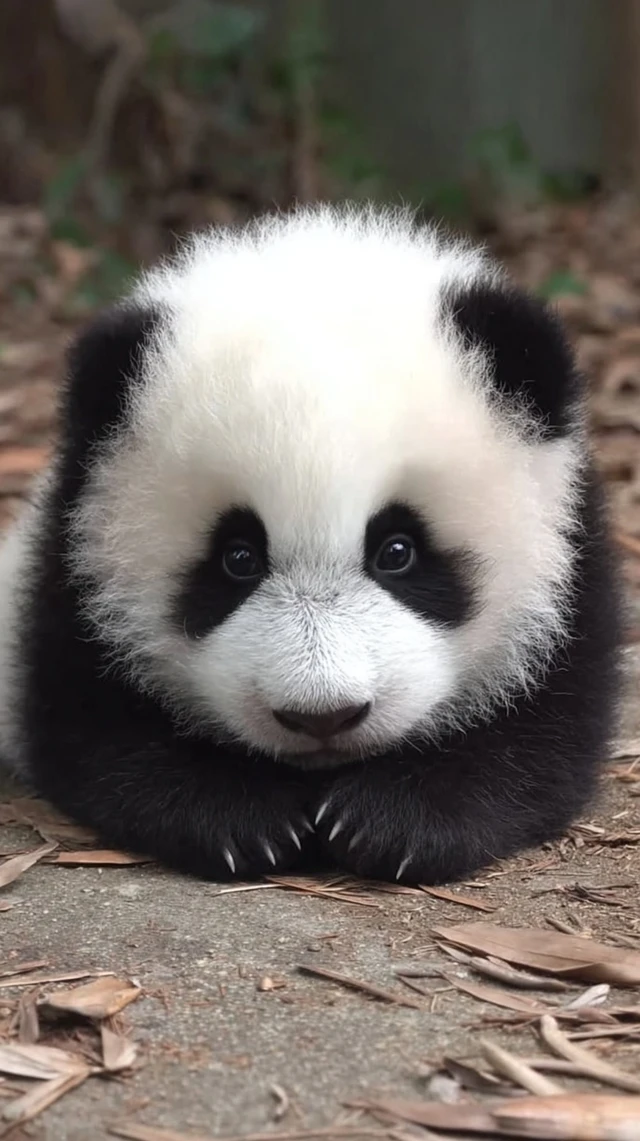Cute Panda Cub Resting on Ground
