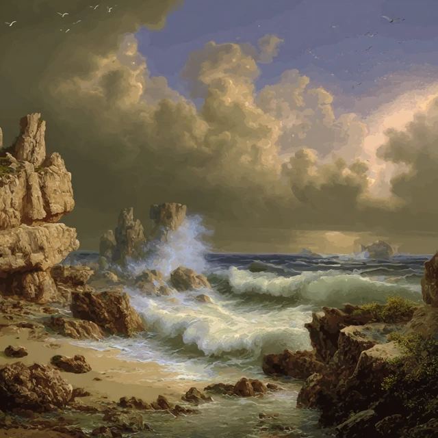 Stormy Coastline Painting: Classical Art