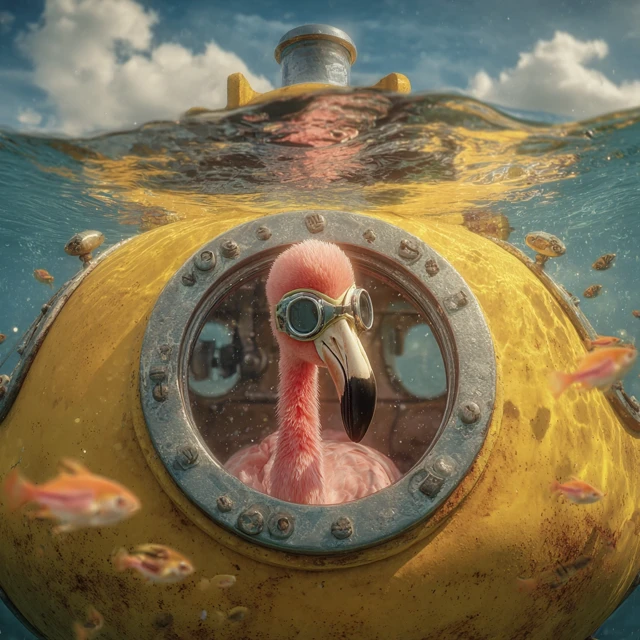 Flamingo in Submarine Surreal Underwater Photo