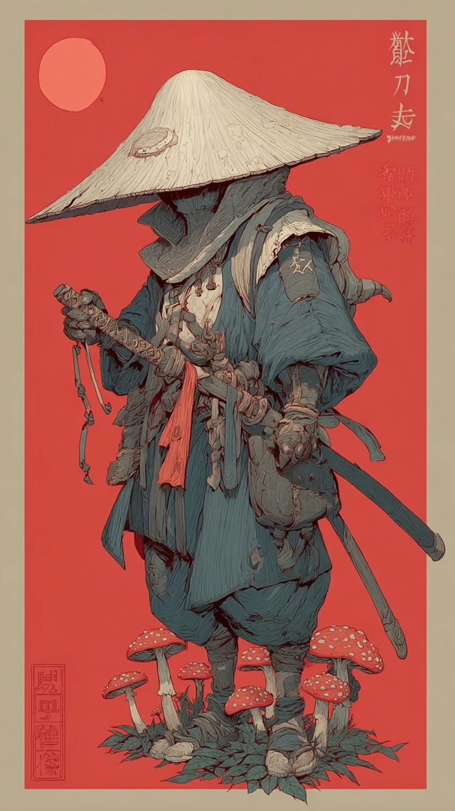 Mushroom Samurai Warrior in Japanese Dark Anime Style
