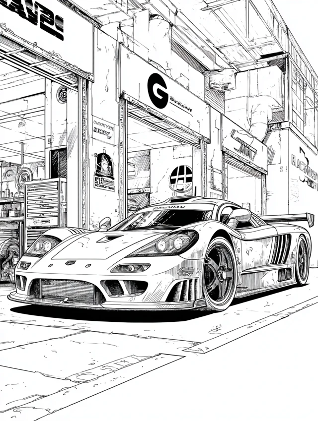 GT Car Coloring Book Race Car Illustration