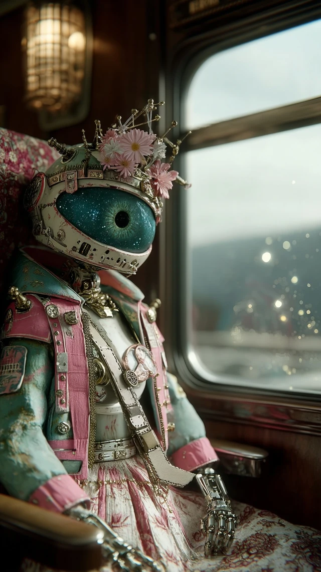 Fantasy Train Interior with Monster Looking Out