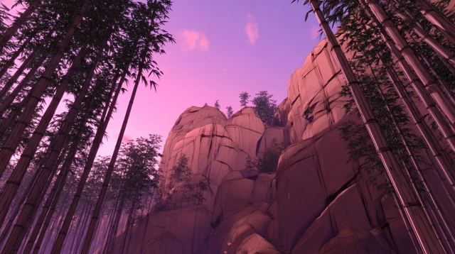Rocky Cliffs Bamboo Forest 3D Render