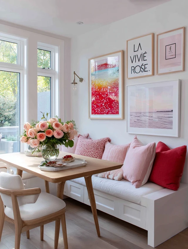 English Home Dining Nook Pastel Colors and Floral Decor