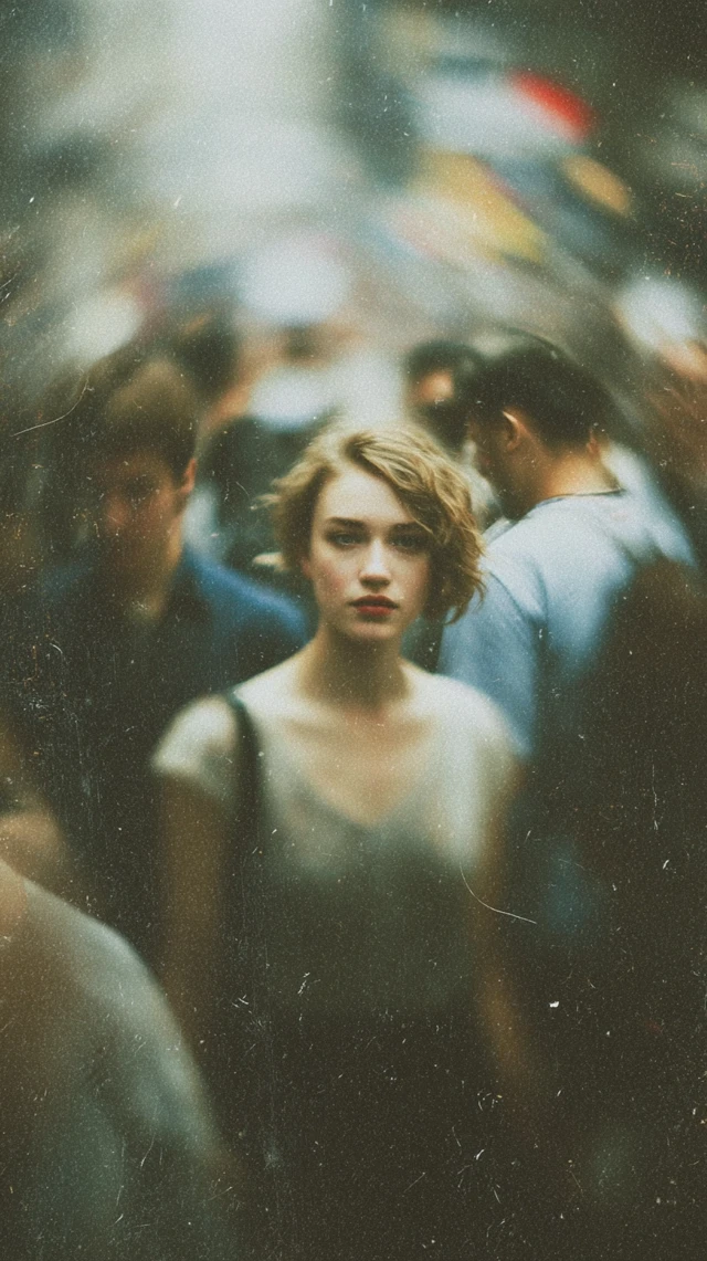 Woman in Crowd Cinematic Portrait