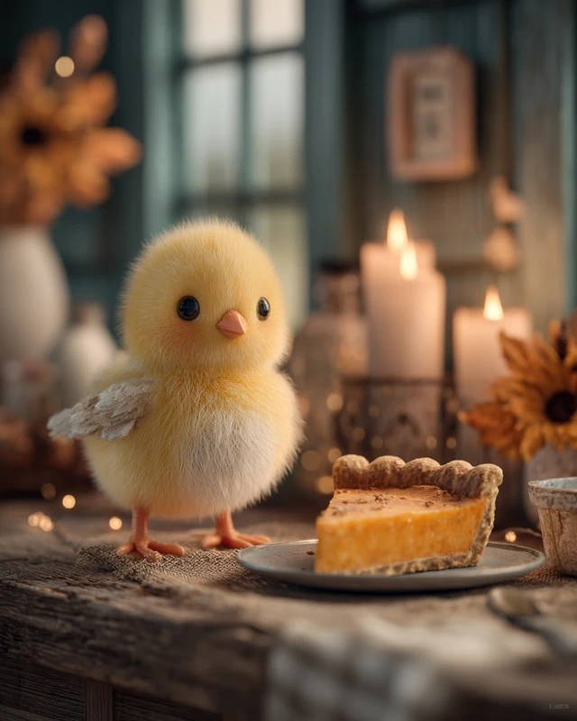 Thanksgiving Chick 3D Illustration Cozy Fall Scene