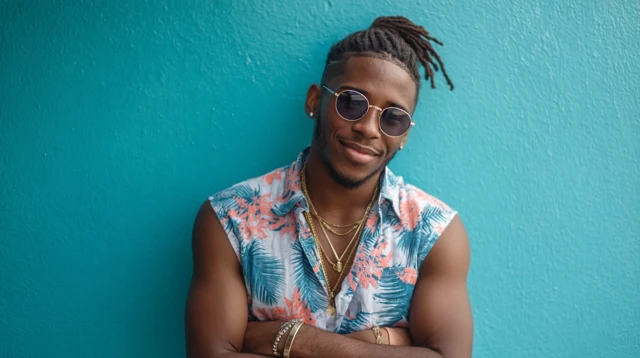 Bahamian Man in Tropical Print Outfit