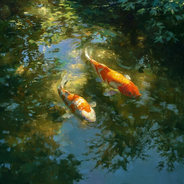 Koi Fish in Pond Edward Hopper Style