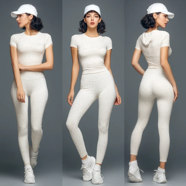 Fitness Woman in Ivory Leggings and Top
