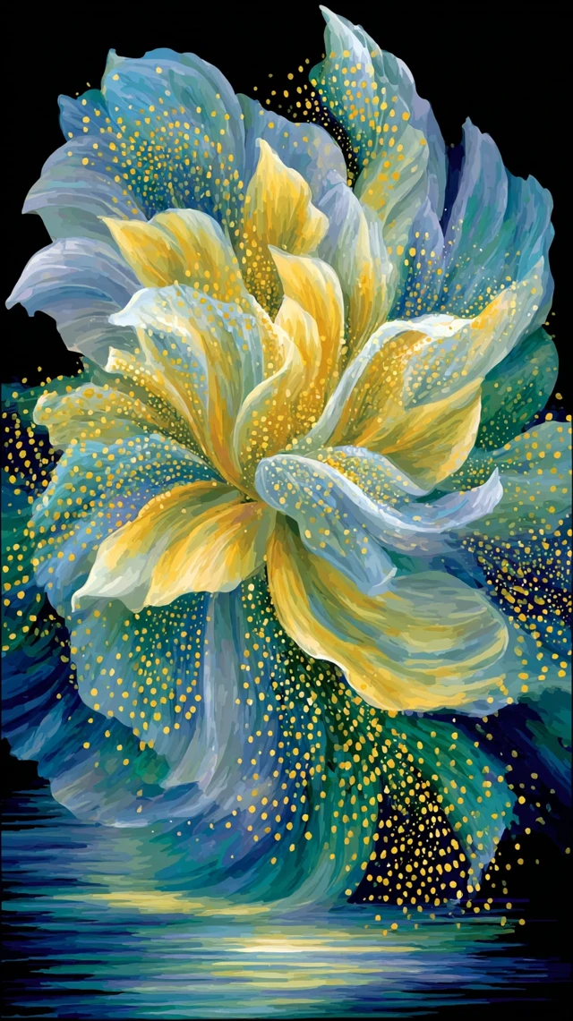 Abstract Floral Painting Blue and Yellow
