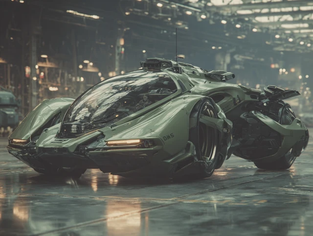 Futuristic Car in Hangar 8k