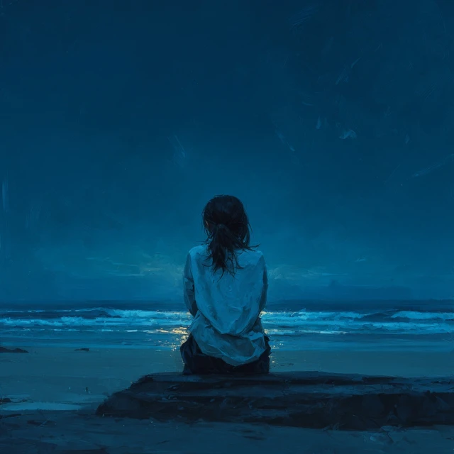 Vietnamese Woman Alone at Sea Emotional Scene