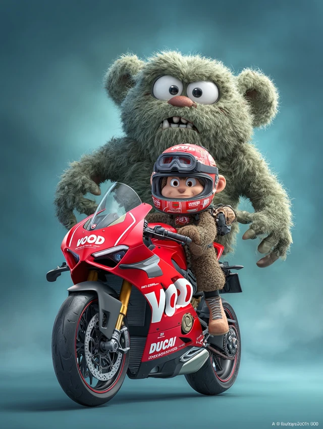 Cute Gorilla on Ducati Motorcycle Zombie Pixar