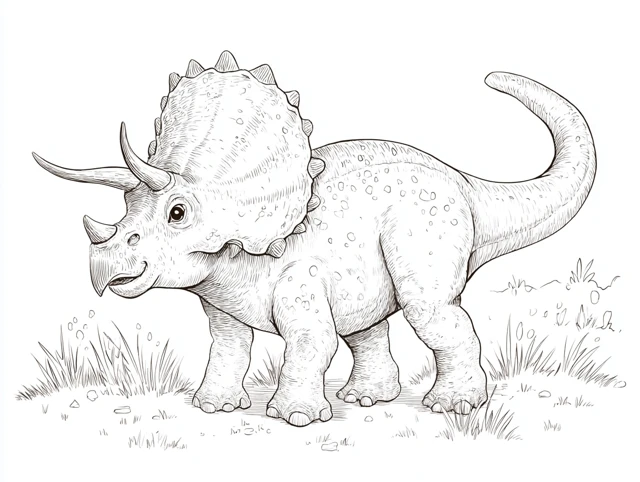 Triceratops Coloring Page For Kids Simple Illustration