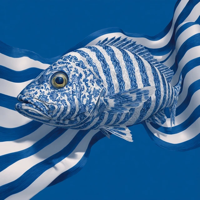 Blue Striped Fish Trompe LOeil Art