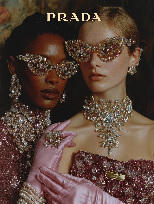 Prada Campaign Supermodels Diamond Gowns 60s Mod