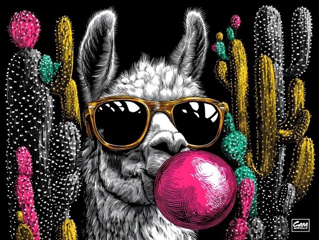 Llama with Sunglasses Bubble Gum Pop Art