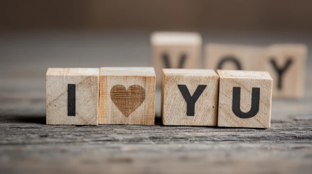 I Love You Wooden Blocks Romantic Flat Lay