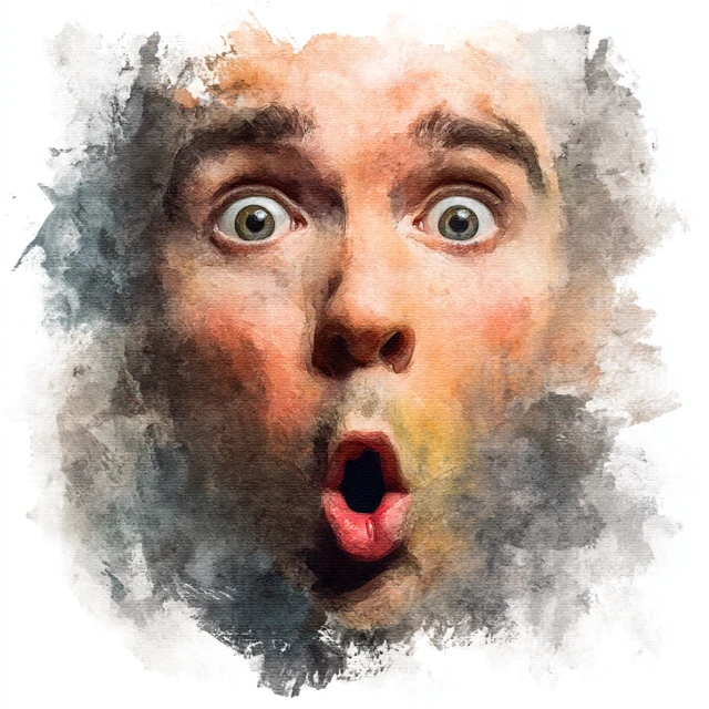 Watercolor Portrait of a Surprised Face