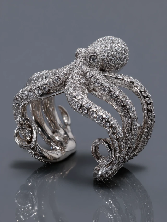 Silver Octopus Bracelet with Crystal Accents