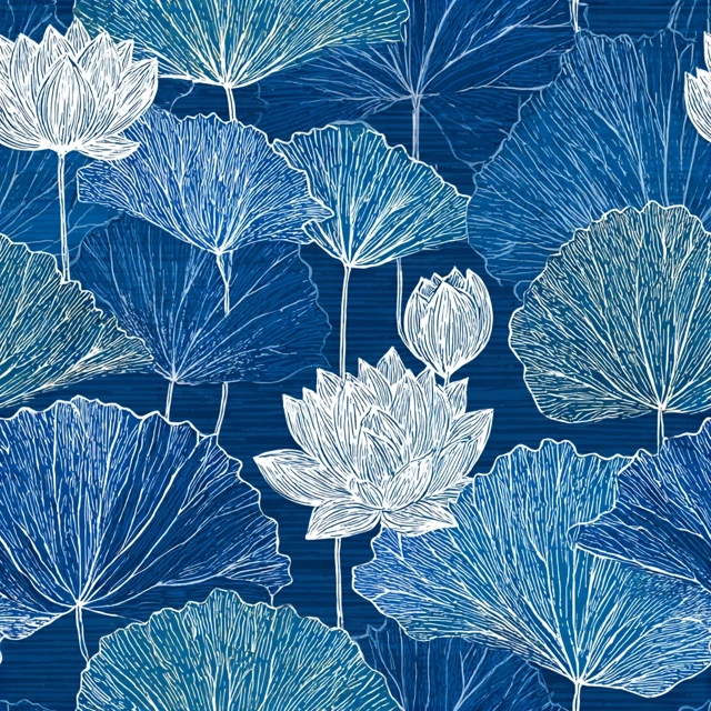 Lotus Flower Pattern Indigo Background Minimalist Design
