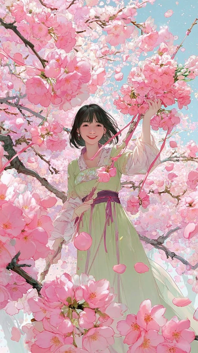 Anime Girl in Hanfu Cherry Blossoms Illustration