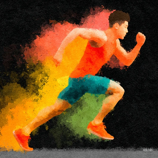 Running Man Watercolor Illustration Simple Shapes Gradient
