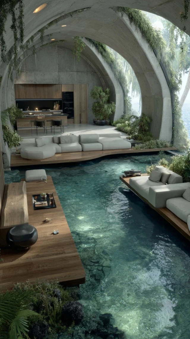 BioSociety Home Interior Living Room and Pool