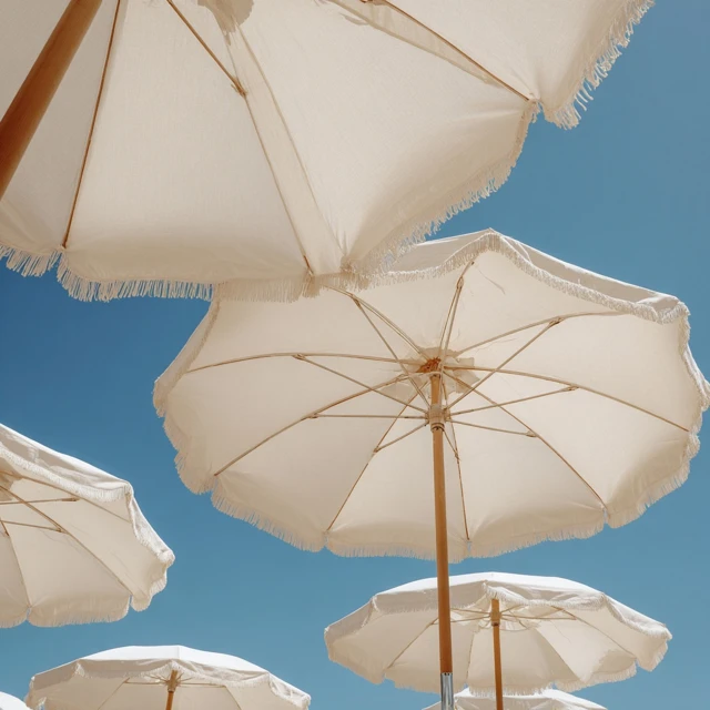 Beach Umbrellas Summer Sky Peaceful Scene