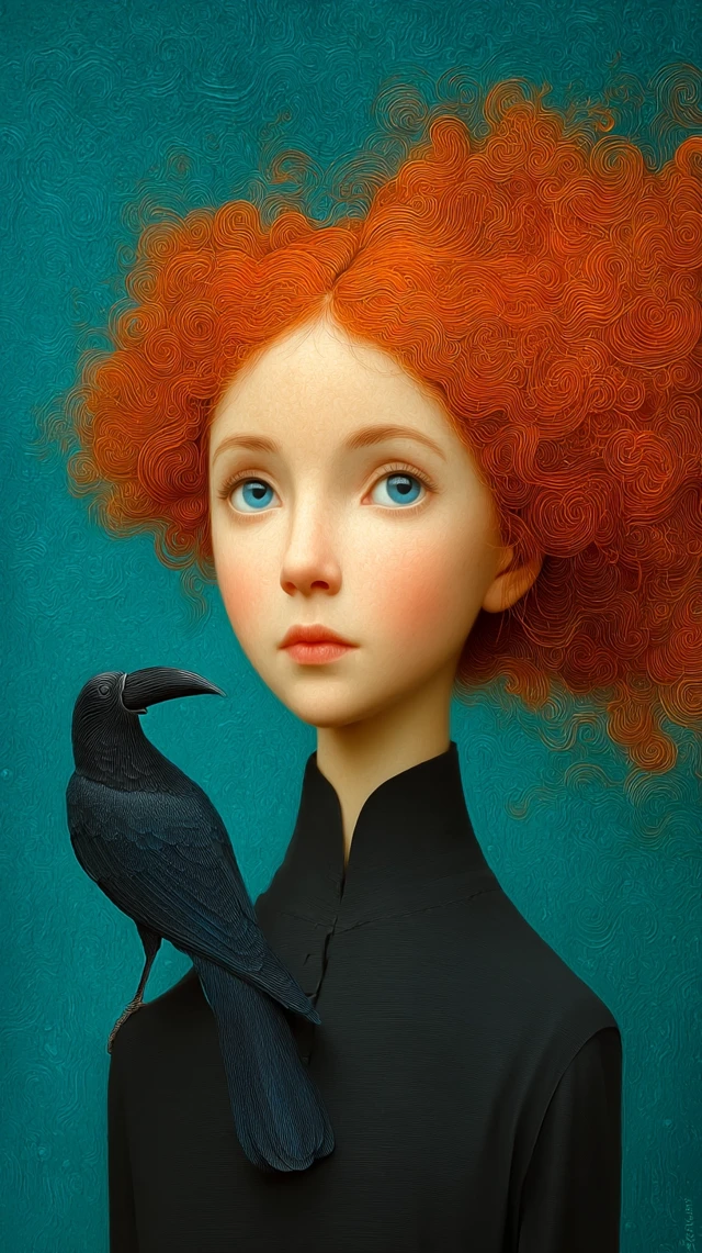 Ethereal Portrait with Bird - Digital Art