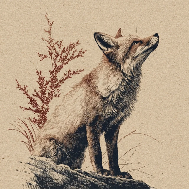 Elegant Red Fox Engraving Art