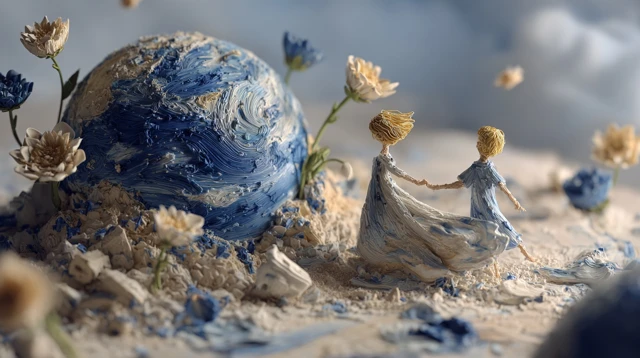Dreamlike 3D Claymation World of Flowers and Figures