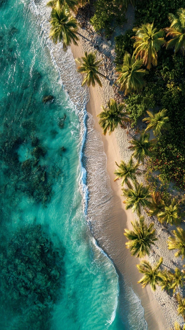 Tropical Beach Aerial View Palm Trees Turquoise Water