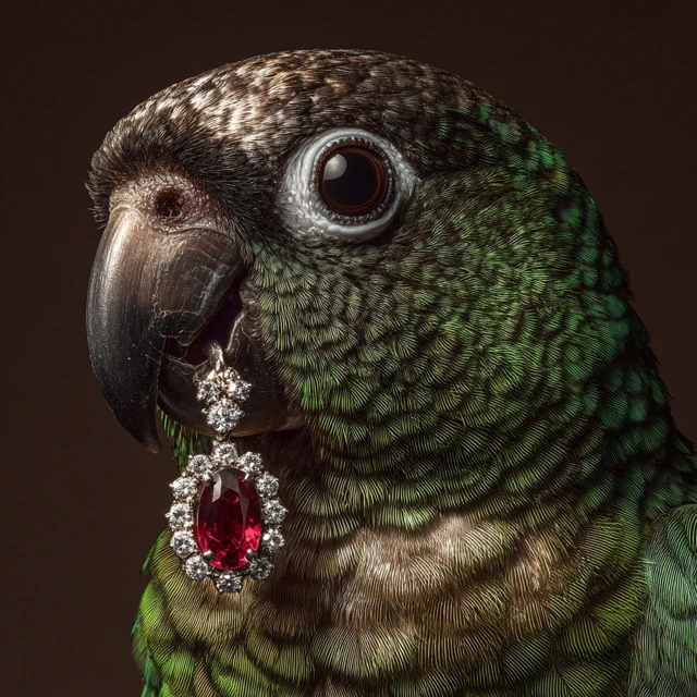 Parrot with Ruby Earring Luxury Product Photography