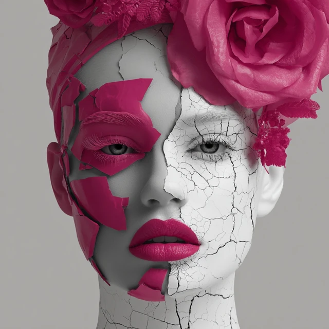 Abstract Woman Face with Rose and Cracks Art