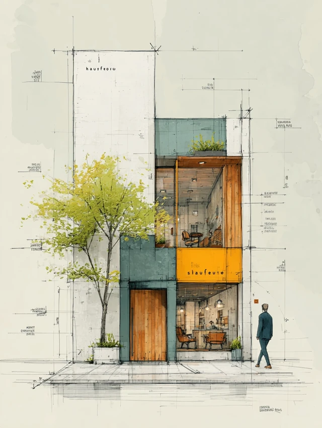 Modern Barbershop Architectural Drawing Exterior