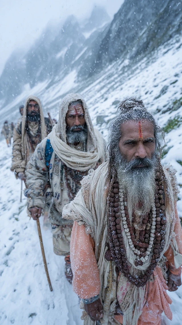 Amarnath Yatra Devotees Trekking in the Himalayas