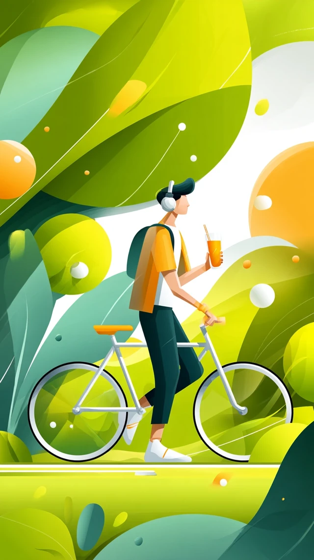 Sporty Boy on Bike in Park Graphic Illustration