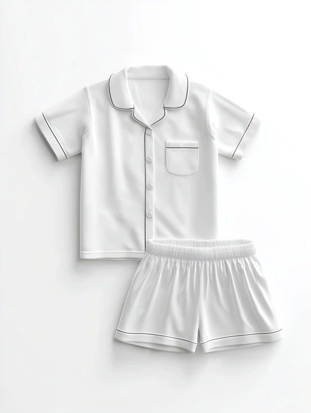 Toddler Pajama Set Mockup White Cotton Flat Lay