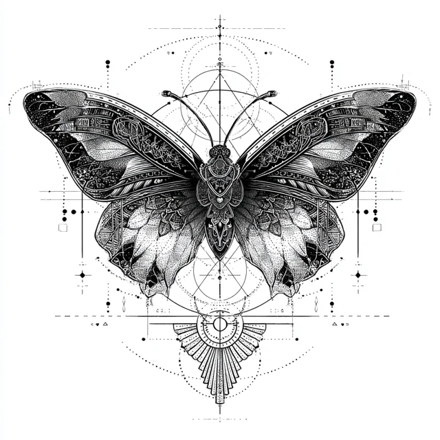 Butterfly Sacred Geometry Tattoo Art Illustration