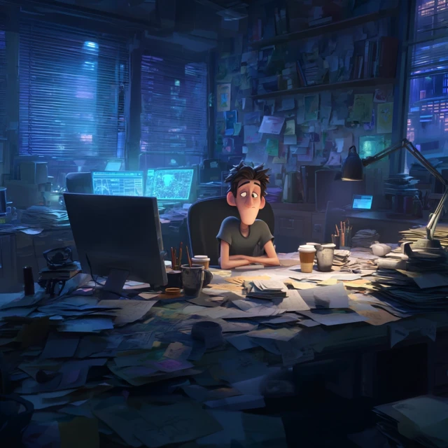 Exhausted Startup Worker Pixar Style
